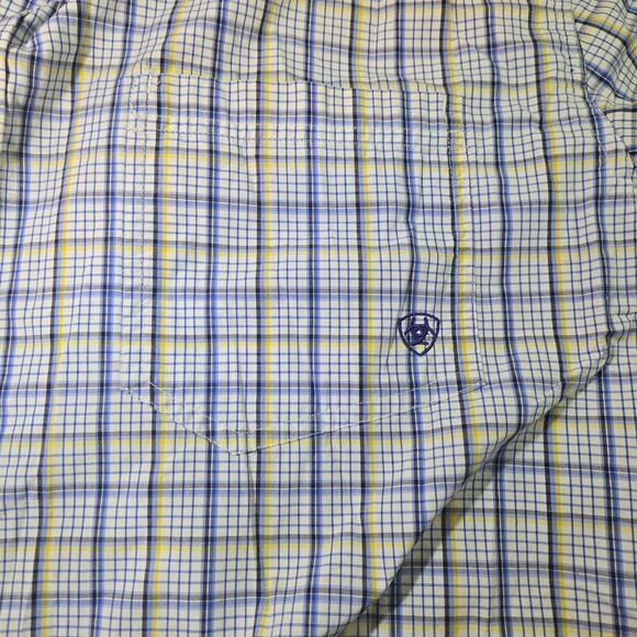 Ariat Pro Series Blue Yellow Plaid Western Short Sleeve Button Up Shirt Size XXL - Picture 2 of 5